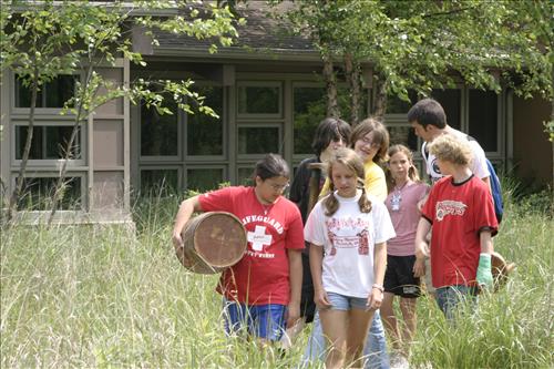 Summer theater campers walking