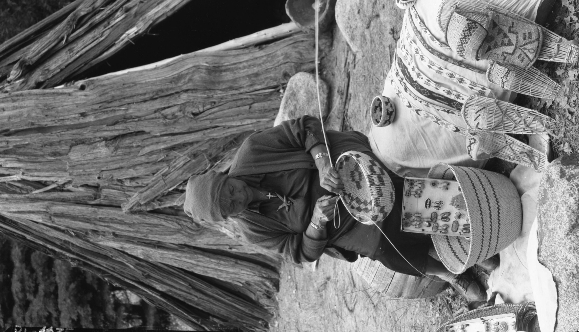 Weaving basket in Indian Garden
