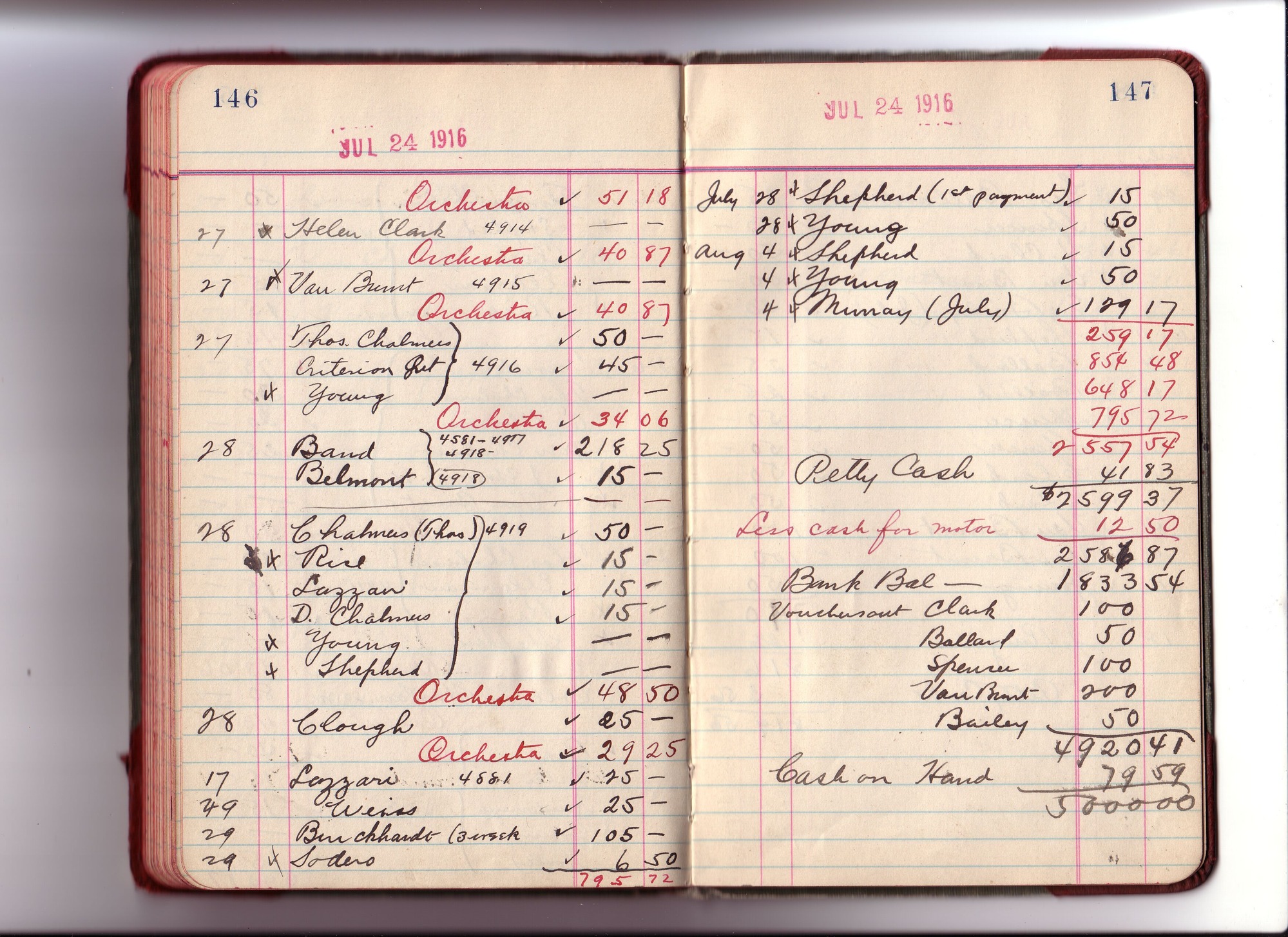 Thomas Edison's New York City Recording Studio Cash Book 13 (of 21), Image 63 (of 80).