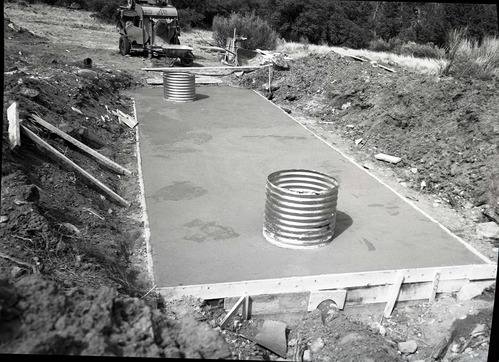 Old headquarters sewage system with concrete on top of septic tank, Superintendent's Residence.