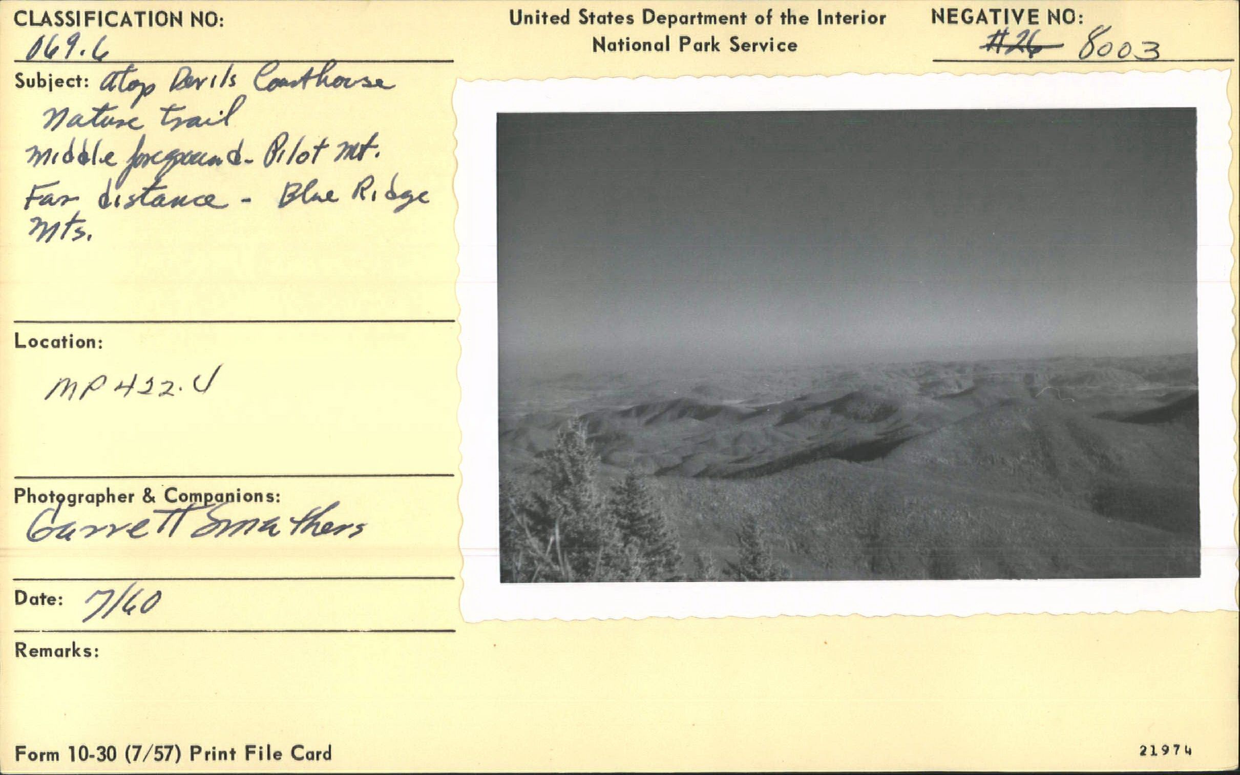 View from atop Devils Courthouse Nature Trail of surrounding knobs and balds