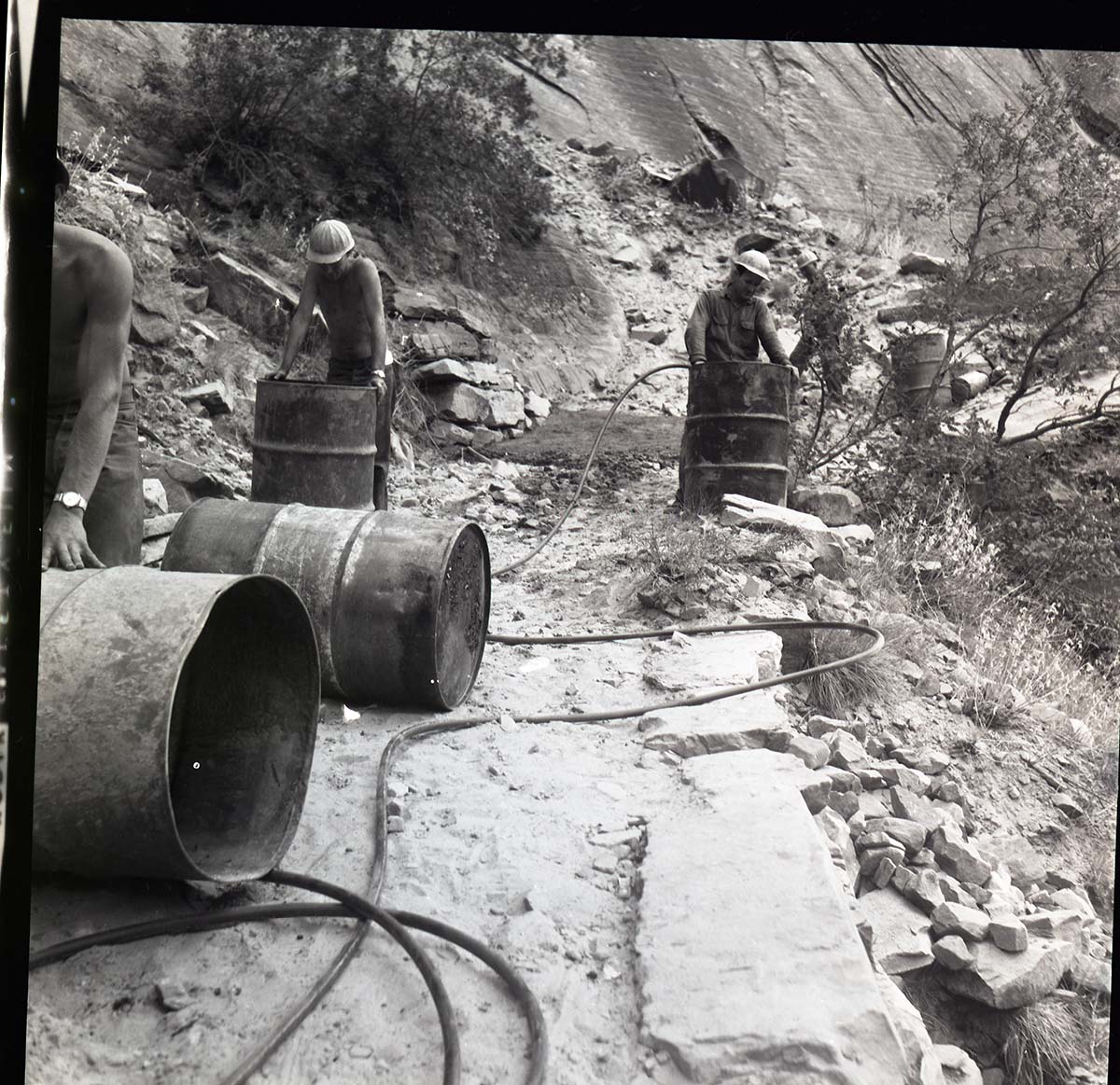 Equipment and crews used in reconstruction of East Rim Trail.