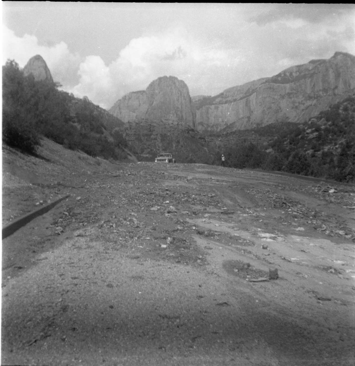 BW photos of rock slides in Kolob Canyons - 2x2.