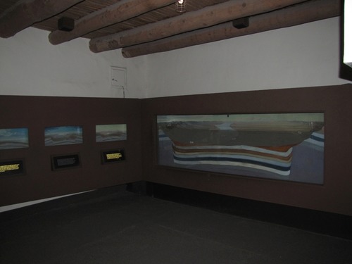 A diorama in the exhibit hall of the visitor center shows geological information relating to White Sands National Park. 