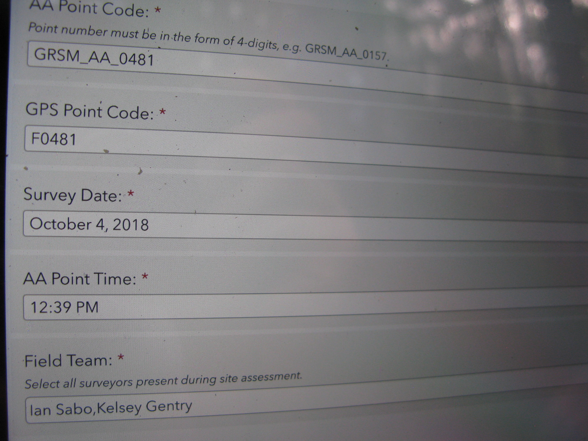 GRSM Accuracy Assessment. Plot Code: GRSM_AA_0481_1