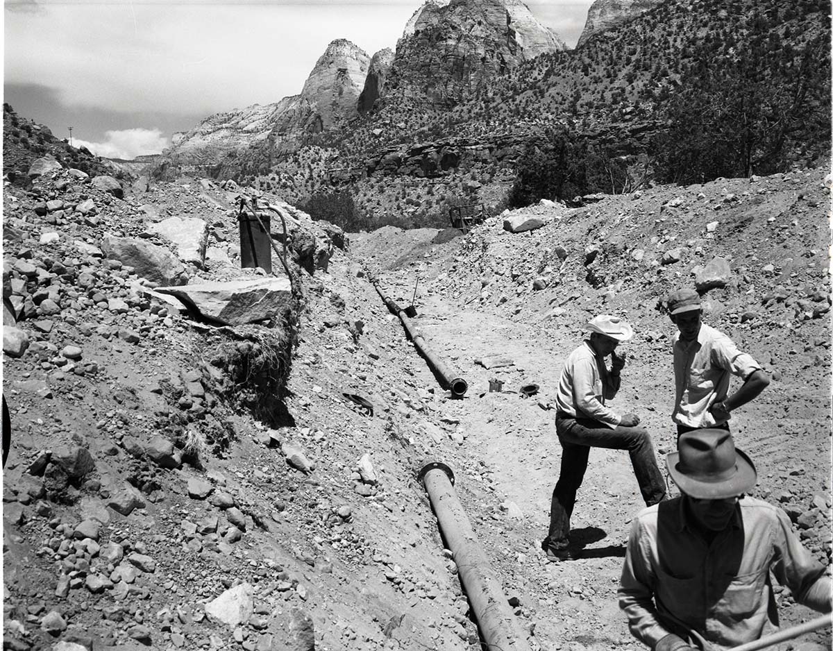 Visitor center waterworks - lowering main water line.