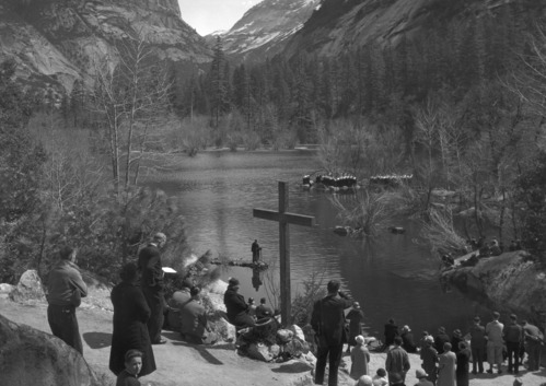 Easter service with cross.