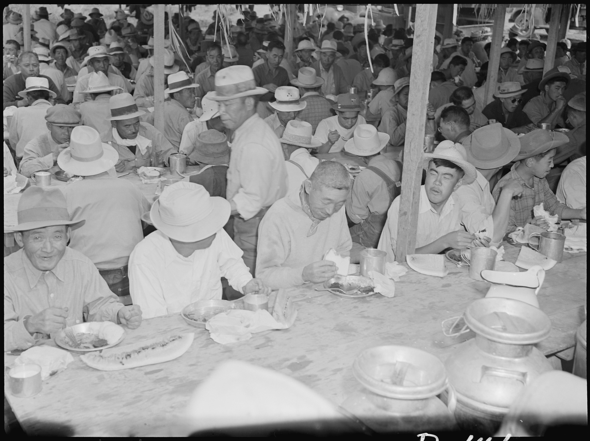 A view in the lunch shed at the farm. Trucks from the kitchens bring hot lunches to the workers