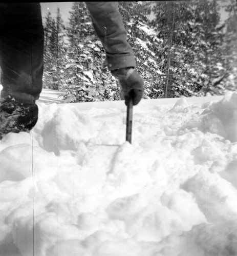 BW Photos showing rangers digging out the visitor center from snowdrift.