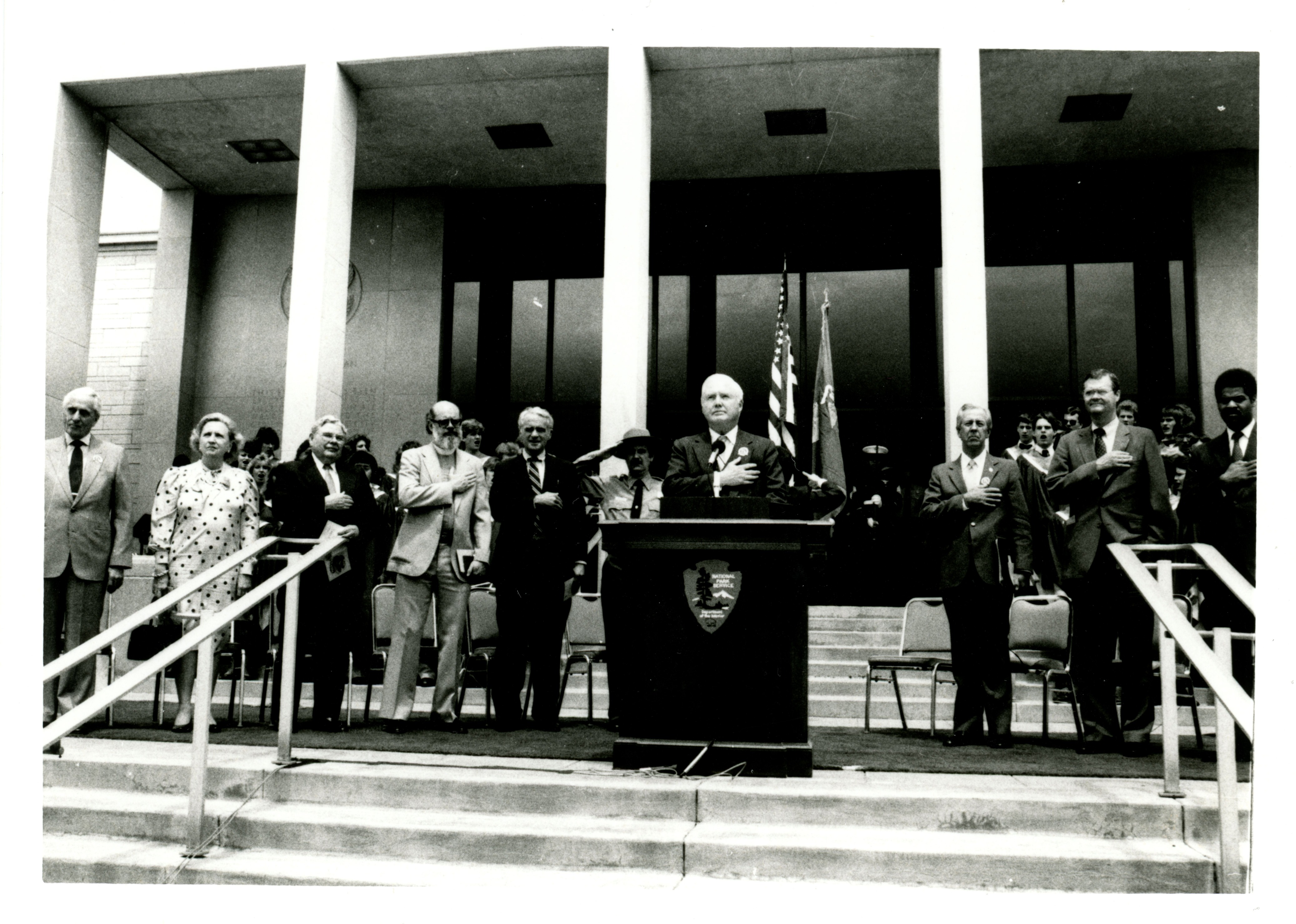 Black and white photos of HSTR dedication HST library and HST home