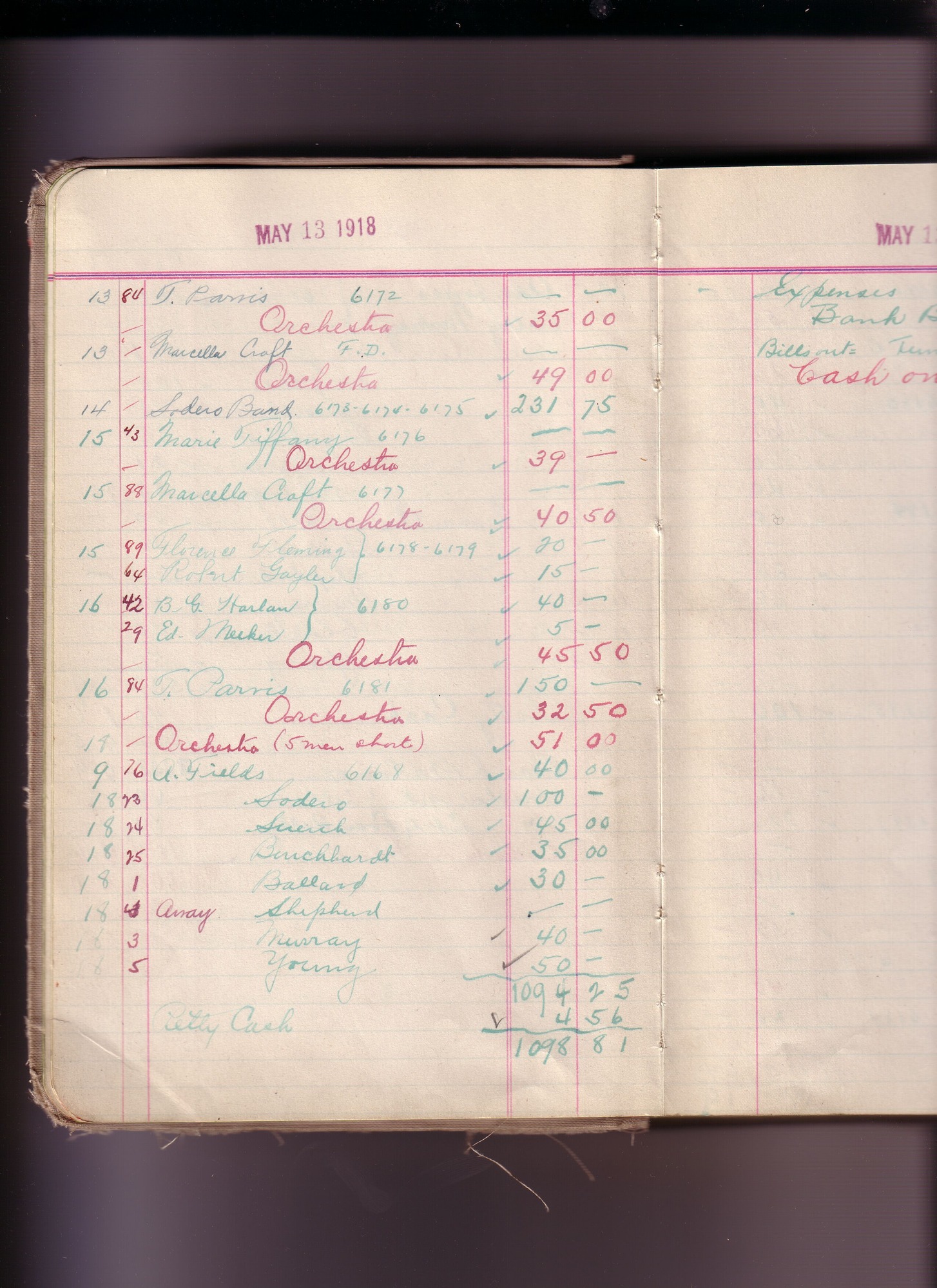Thomas Edison's New York City Recording Studio Cash Book 16 (of 21), Image 10 (of 305).