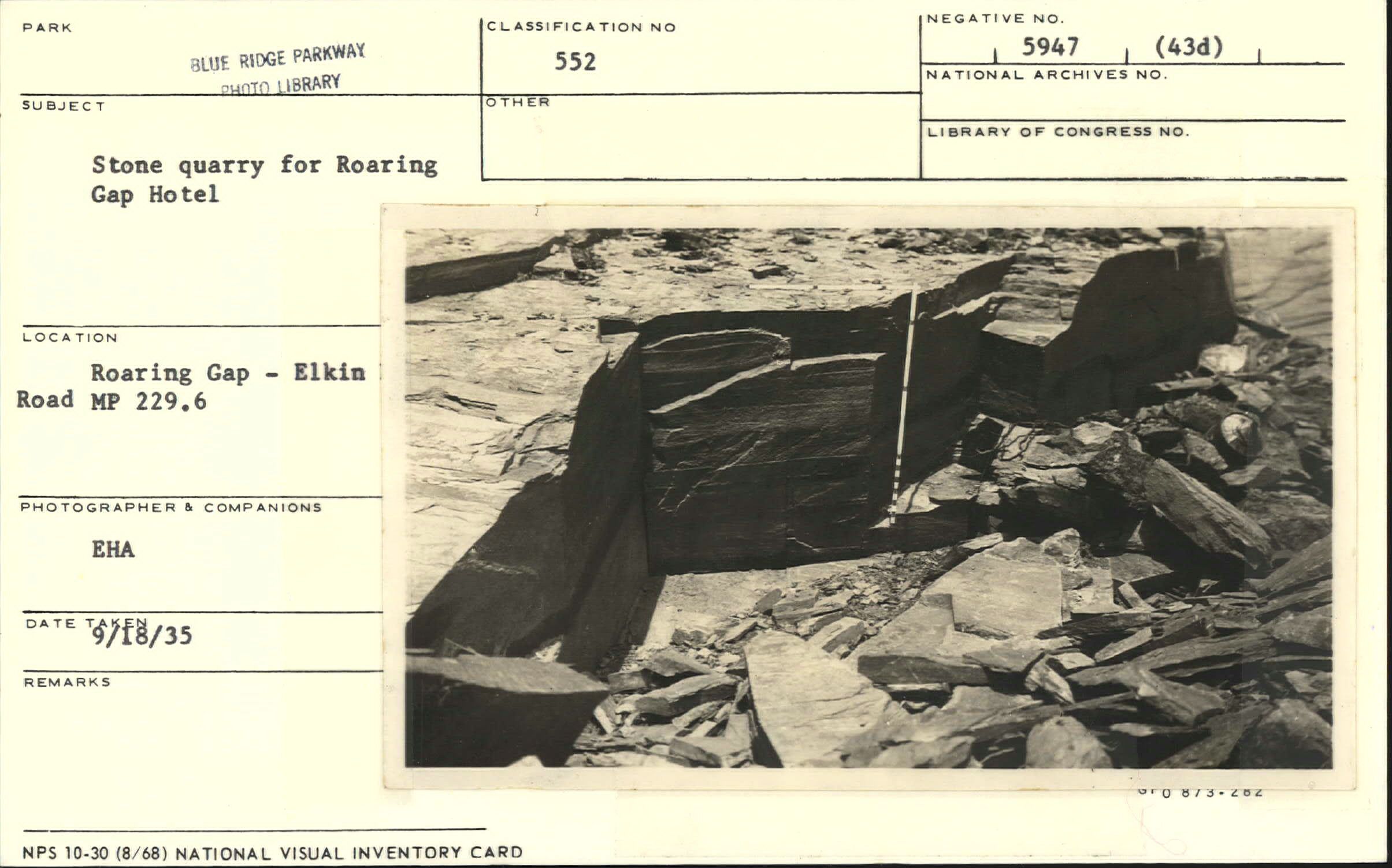 Stone quarry for Roaring Gap Hotel