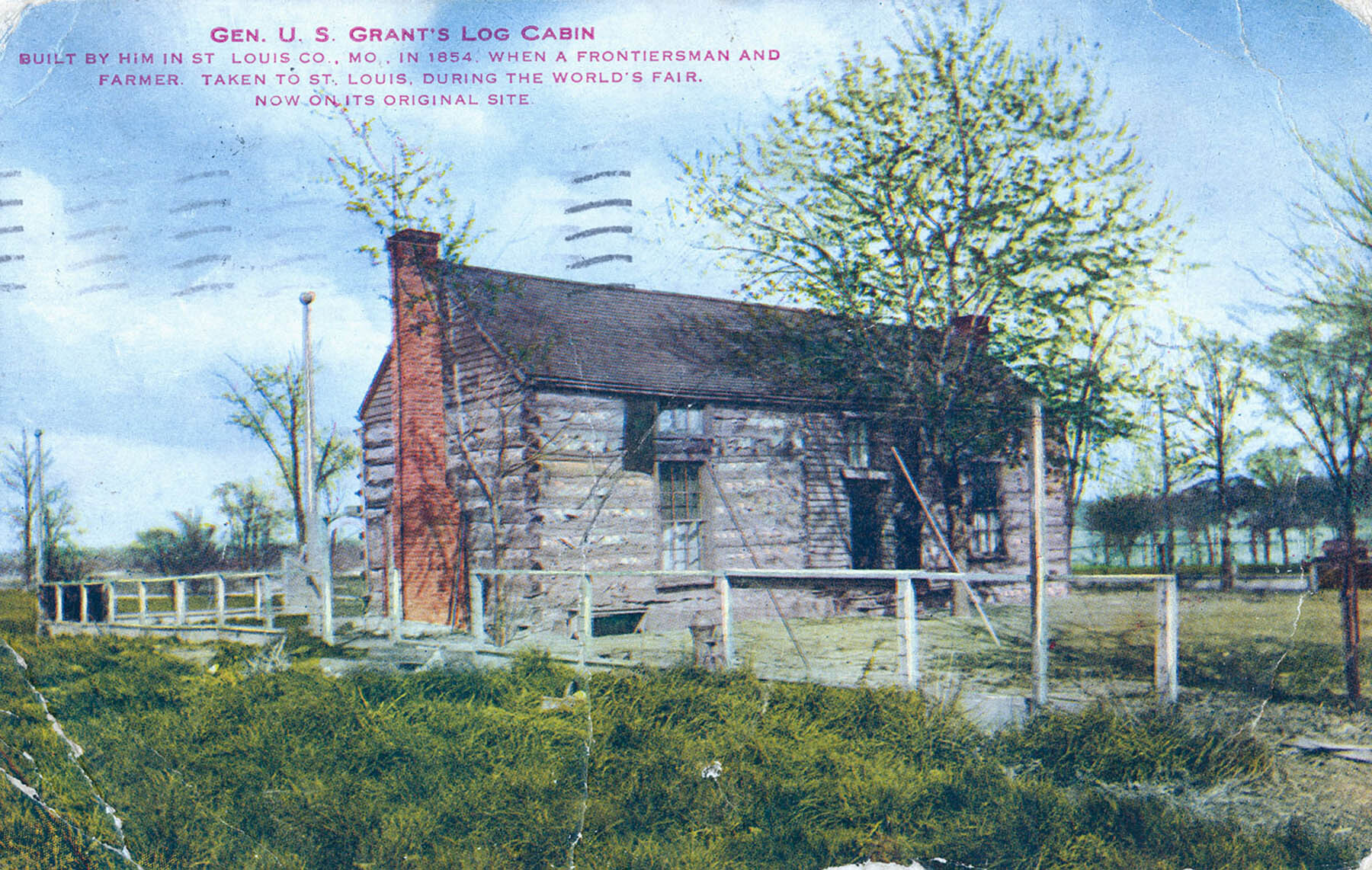 (Hardscrabble log cabin postcard)