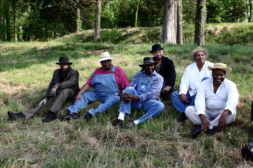 Civil War interpreters of  men training to join the U.S. Colored Troops at Stones River National Battlefield, April 2004