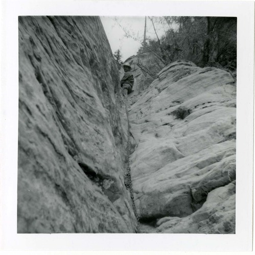 Workers during the Lady Mountain sign emplacement.
