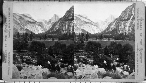 Copy Neg: Leroy Radanovich, October 2001. Stereoview. 1234 The Domes. Valley of the Yosemite. Illustrated by Muybridge, Published by Bradley & Rulofson.