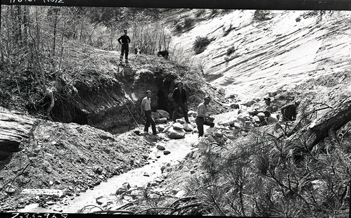 Excavation for bridge, East Rim truck trail.
