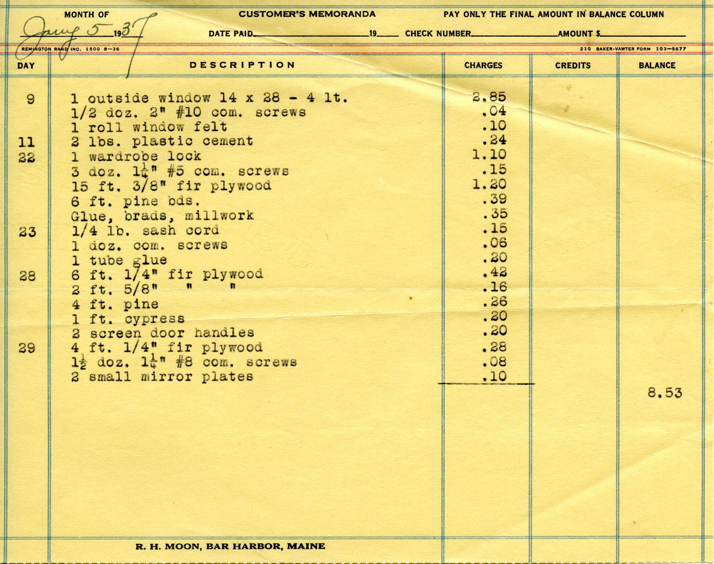Receipt, Moon to Dorr, July 5, 1937.tif