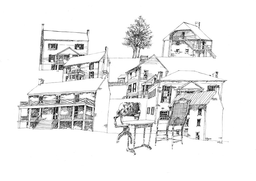 Montage of buildings and items associated with Appomattox Court House National Historical Park.