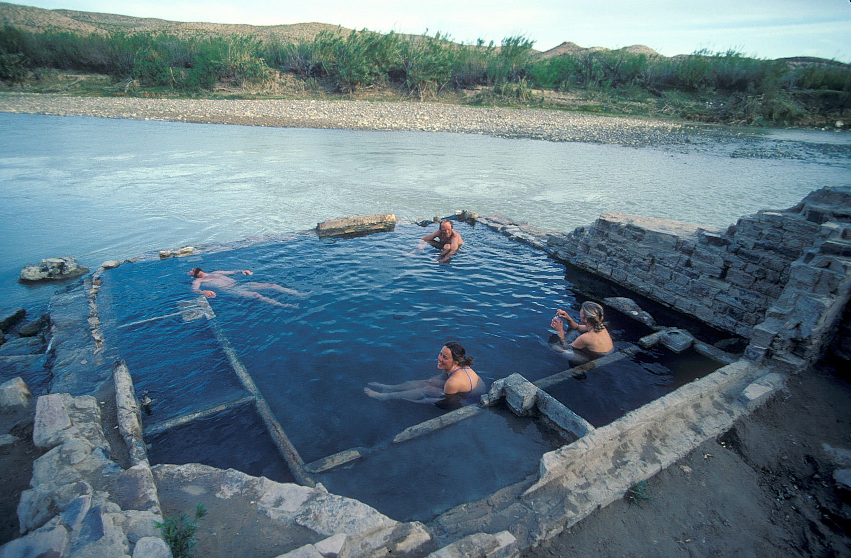 Soaking in the hot springs 