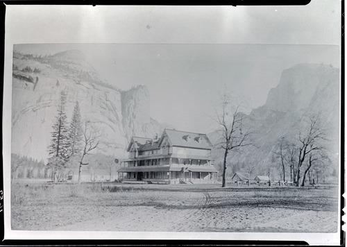 Copied from an old Fiske photo by Phillips (over). Muir thought the pretentious Stoneman House, 1887–1896, had a silly look. (YNP collection).