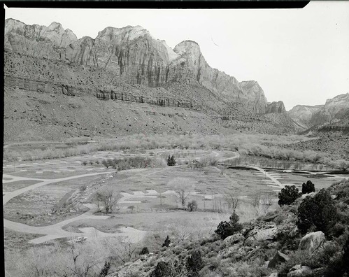 Watchman Campground completed from across Virgin River, below South Campground.
