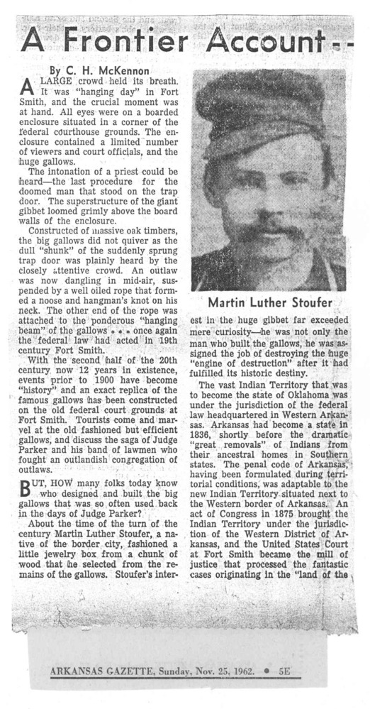 Newspaper clipping providing some details of the history of the Gallows.