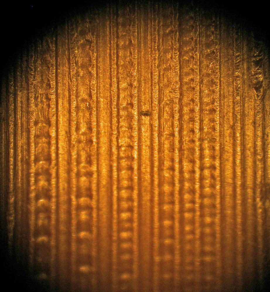 Edison Talking Doll cylinder, microscopic view of groove surface