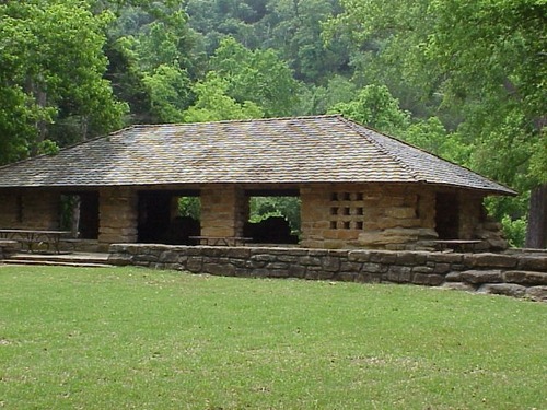 Exterior of Bromide Pavilion; this pavilion was built by the Civilian Conservation Corps to dispense mineral waters to visitors.