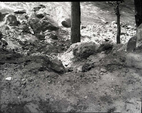 Site of visitor fall on bank of Virgin River.