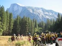 Fire crew briefing at the scenic Yosemite National Park