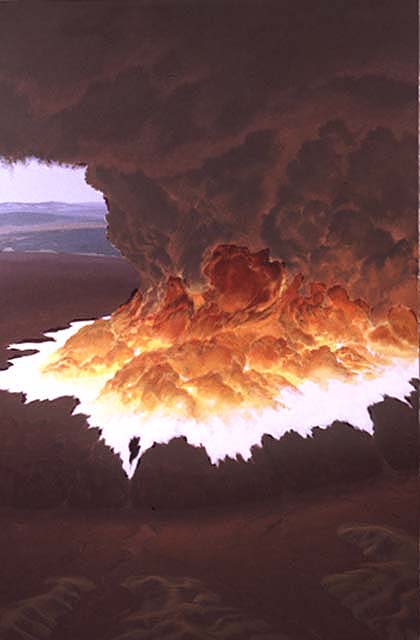 Illustration emphasizing the violence of a volcanic eruption
