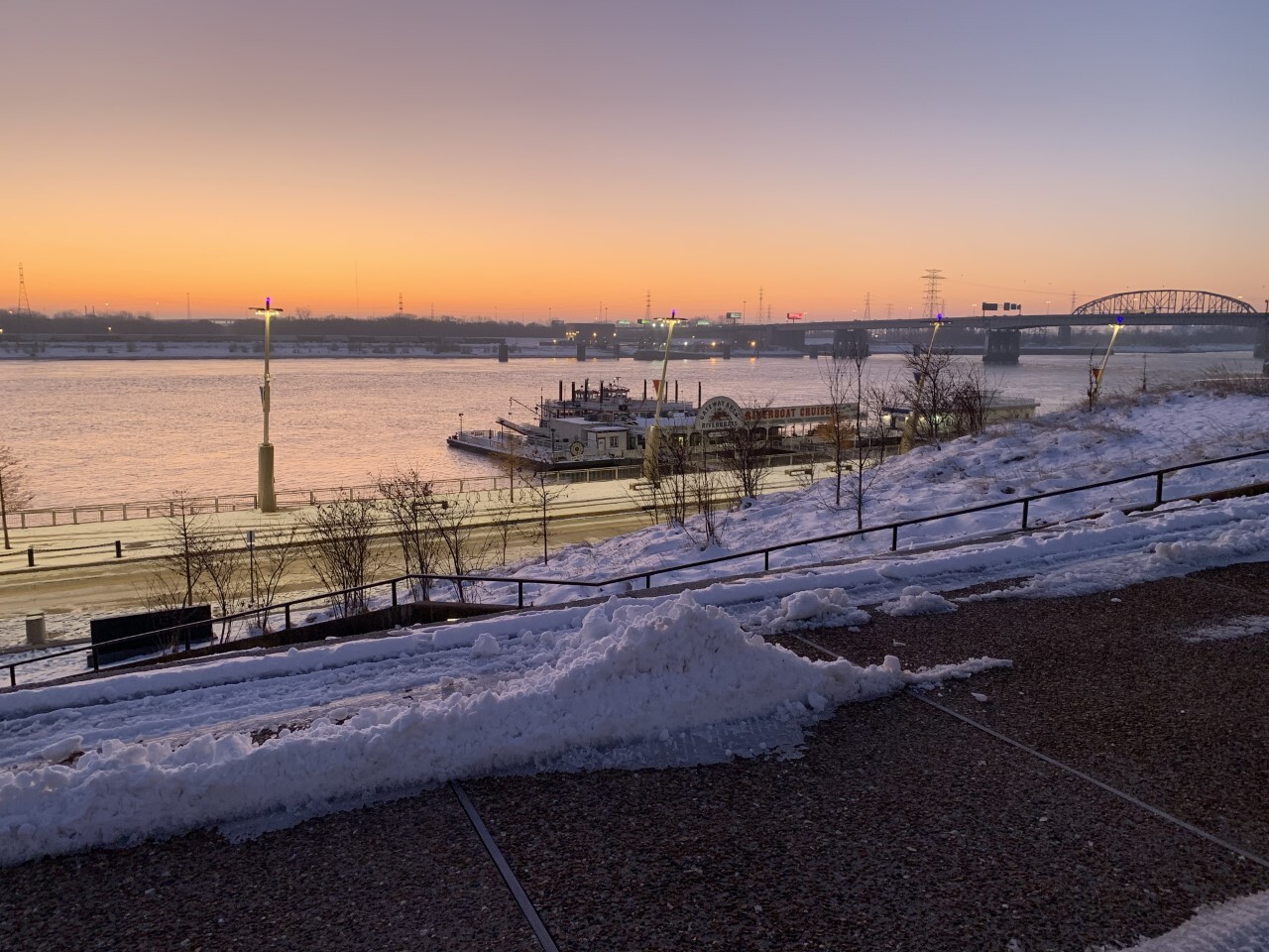 Snow on the Riverfront along Sullivan Blvd.