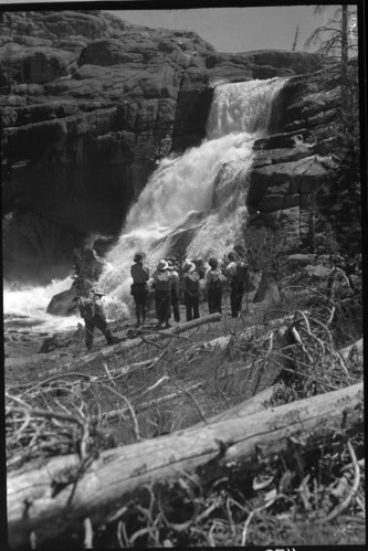 Seven-day hikers at Waterfall above Glen Aulin.