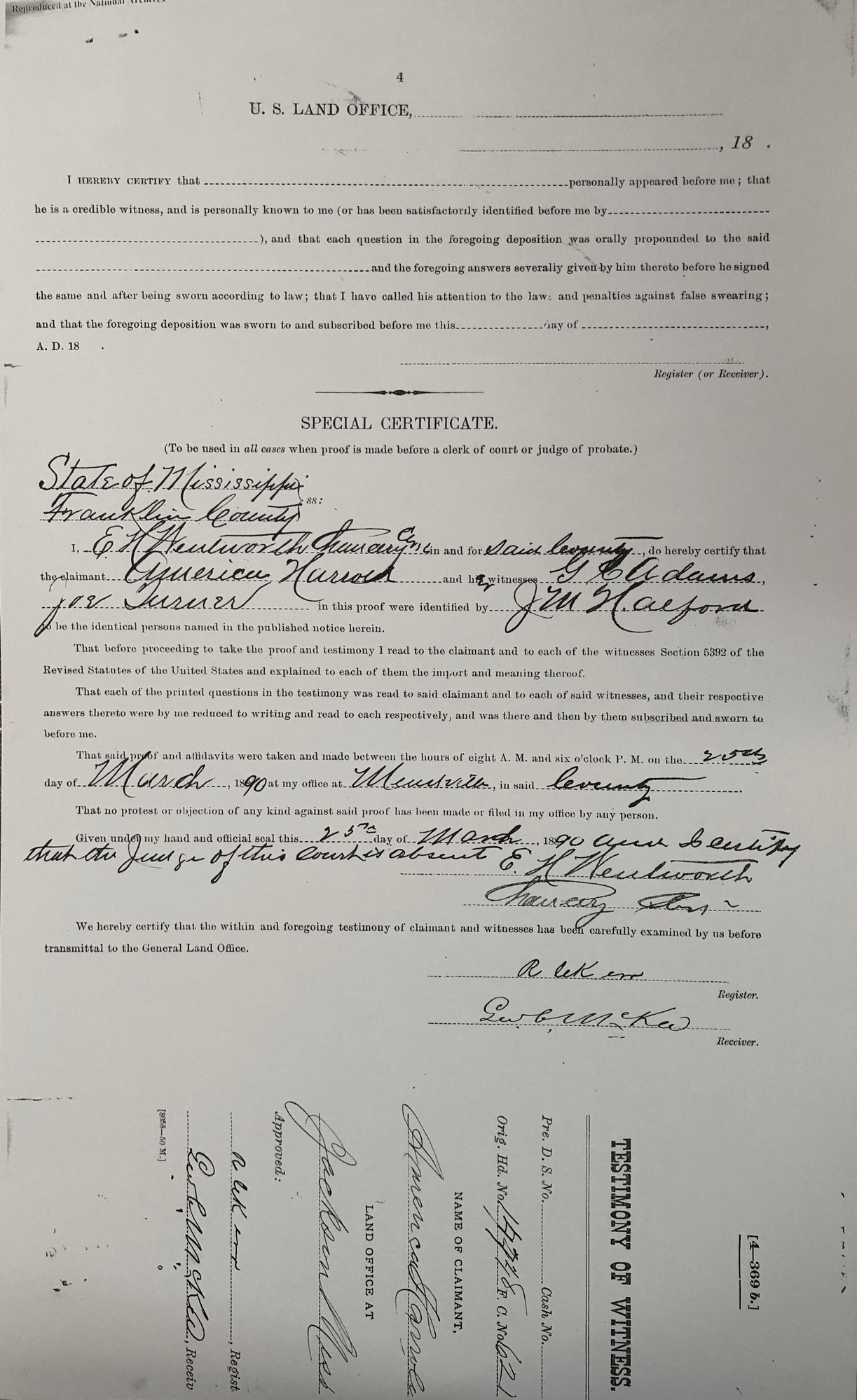 Scanned image of form. See description for text.