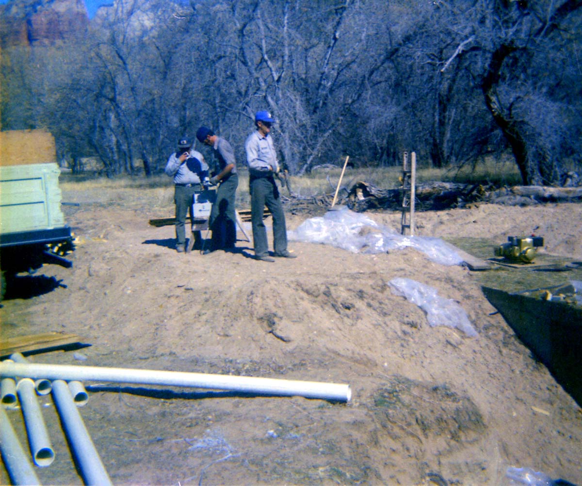 Workers during the utilities project at Zion Lodge.