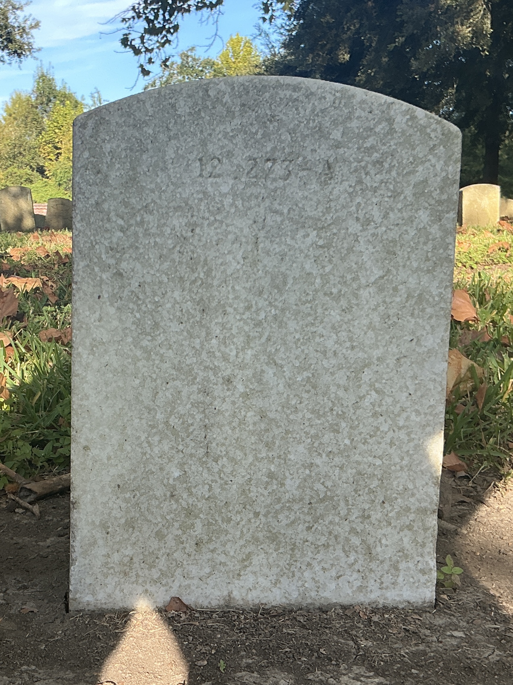 Back of upright marble headstone with flat face.