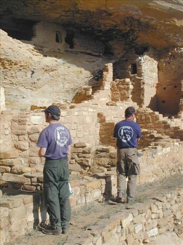 Alpine Hot Shots firefighting crew visit Mug House cliff dwelling, Mesa Verde National Park