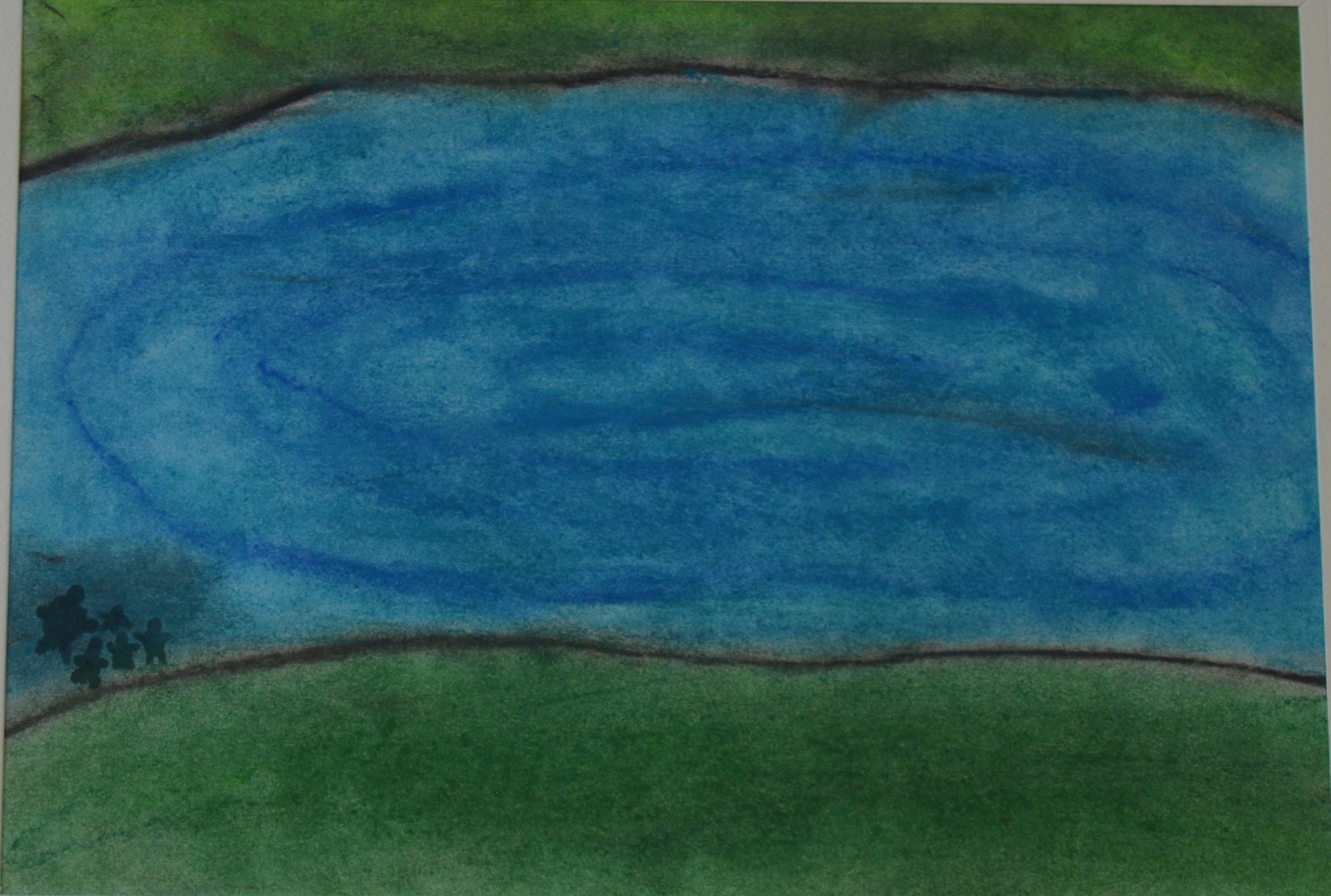 An art piece of the river its banks.