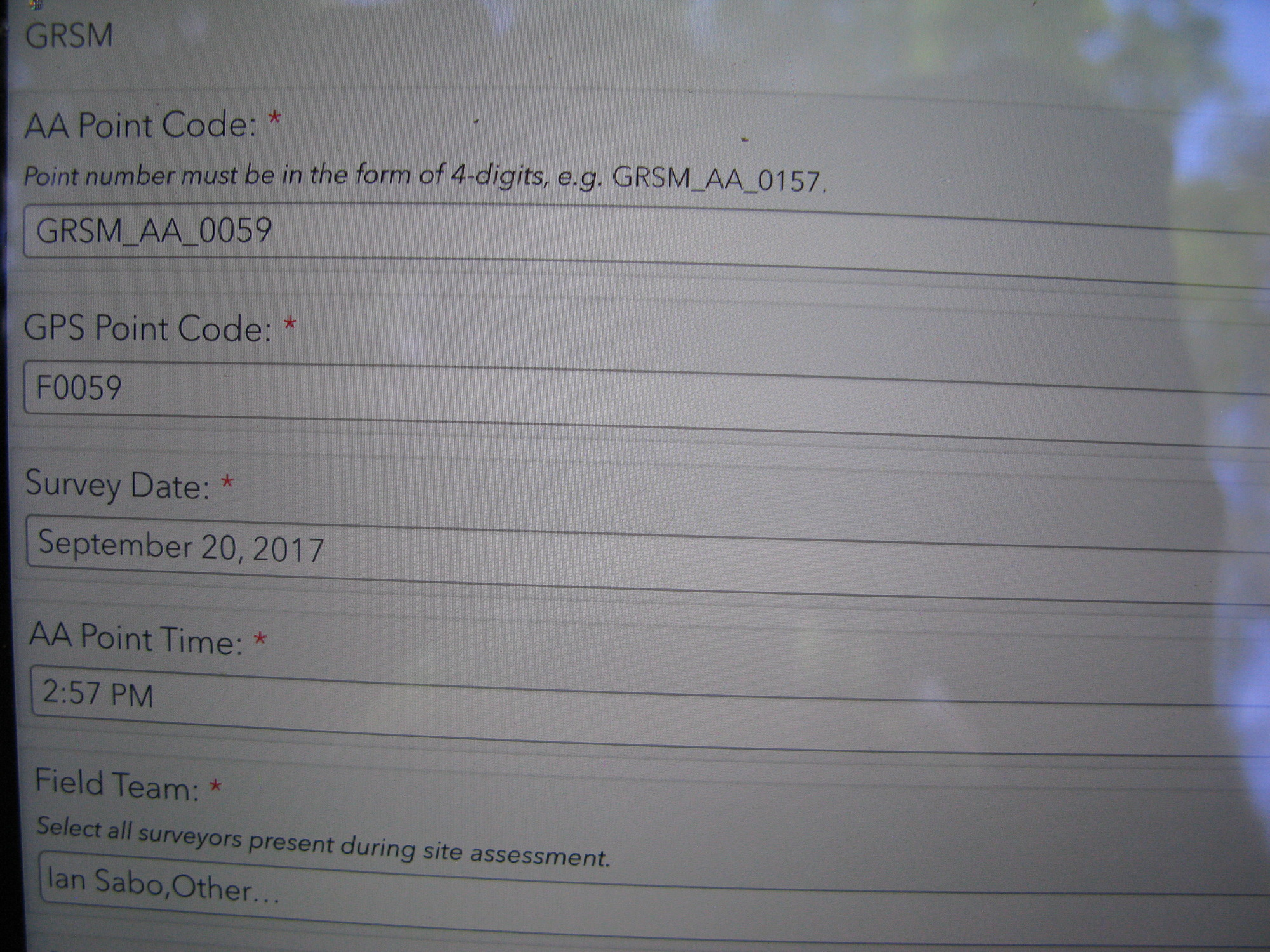 GRSM Accuracy Assessment. Plot Code: GRSM_AA_0059_1