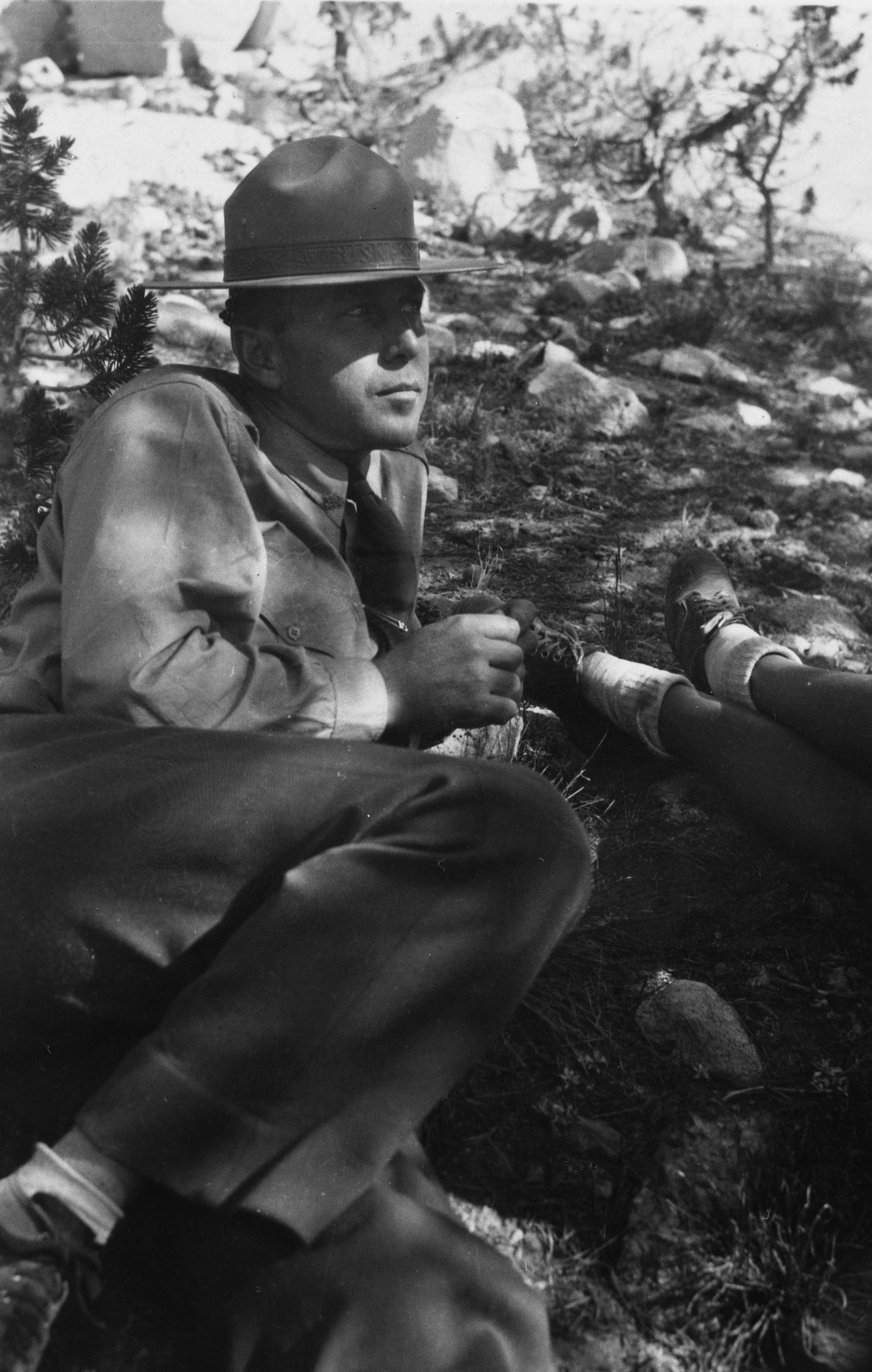 Copy Neg: February 7, 1986 by Michael Dixon. "Allan Waldo Talking on Geology" from the 1948 Yosemite Field School Yearbook.
