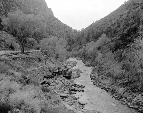 River bank protection, Virgin River. Laborers and equipment.