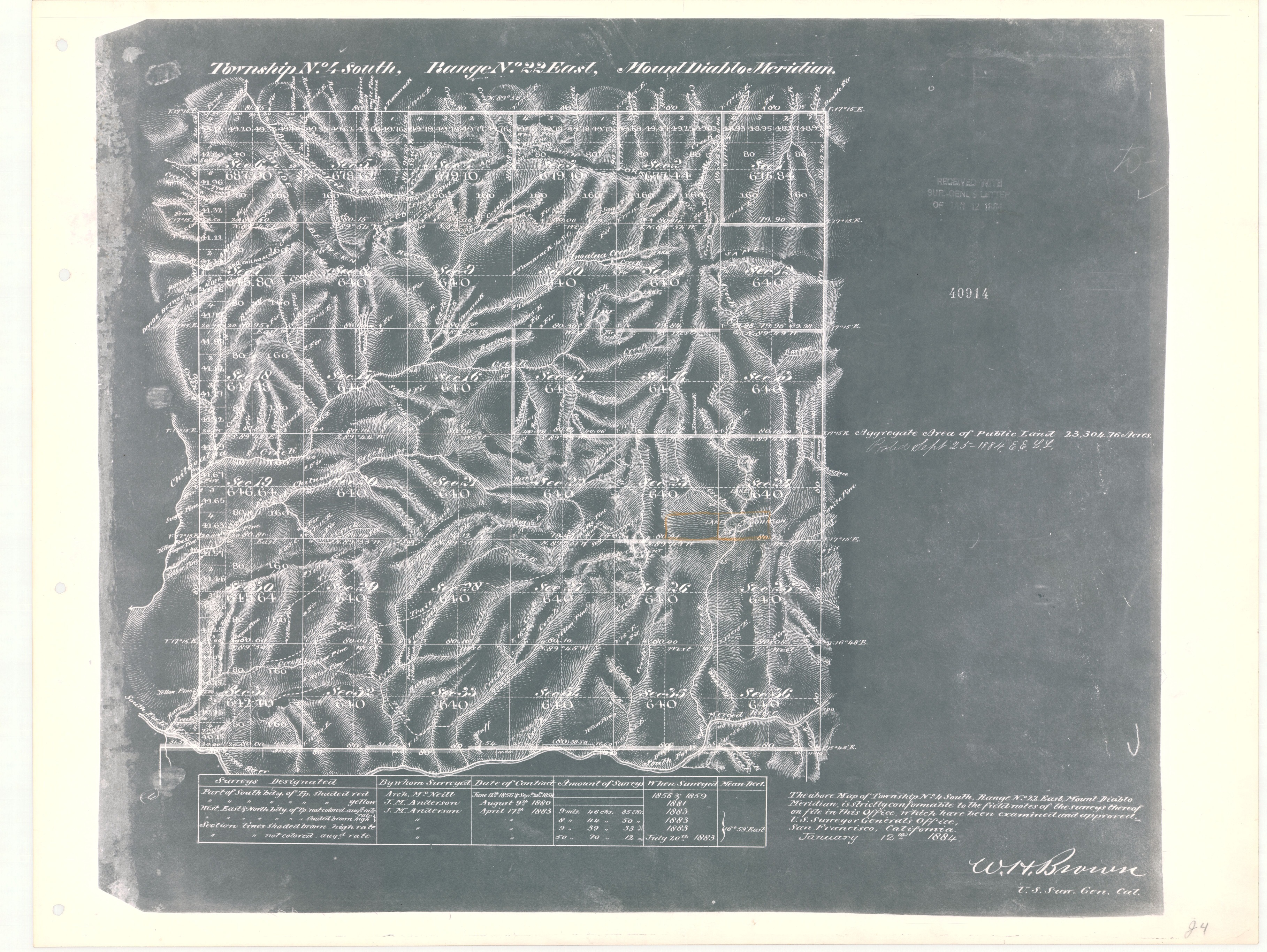 Map of Township No. 4 South, Range No. 22 East, Mount Diablo Meridian Survey