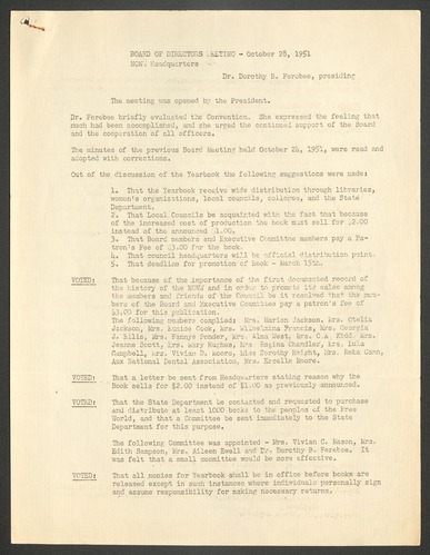 NCNW, meeting minutes, 1951