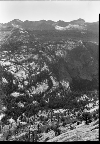 Looking across Merced Gorge toward Mt. Clark Range from old Isberg Pass Trail.