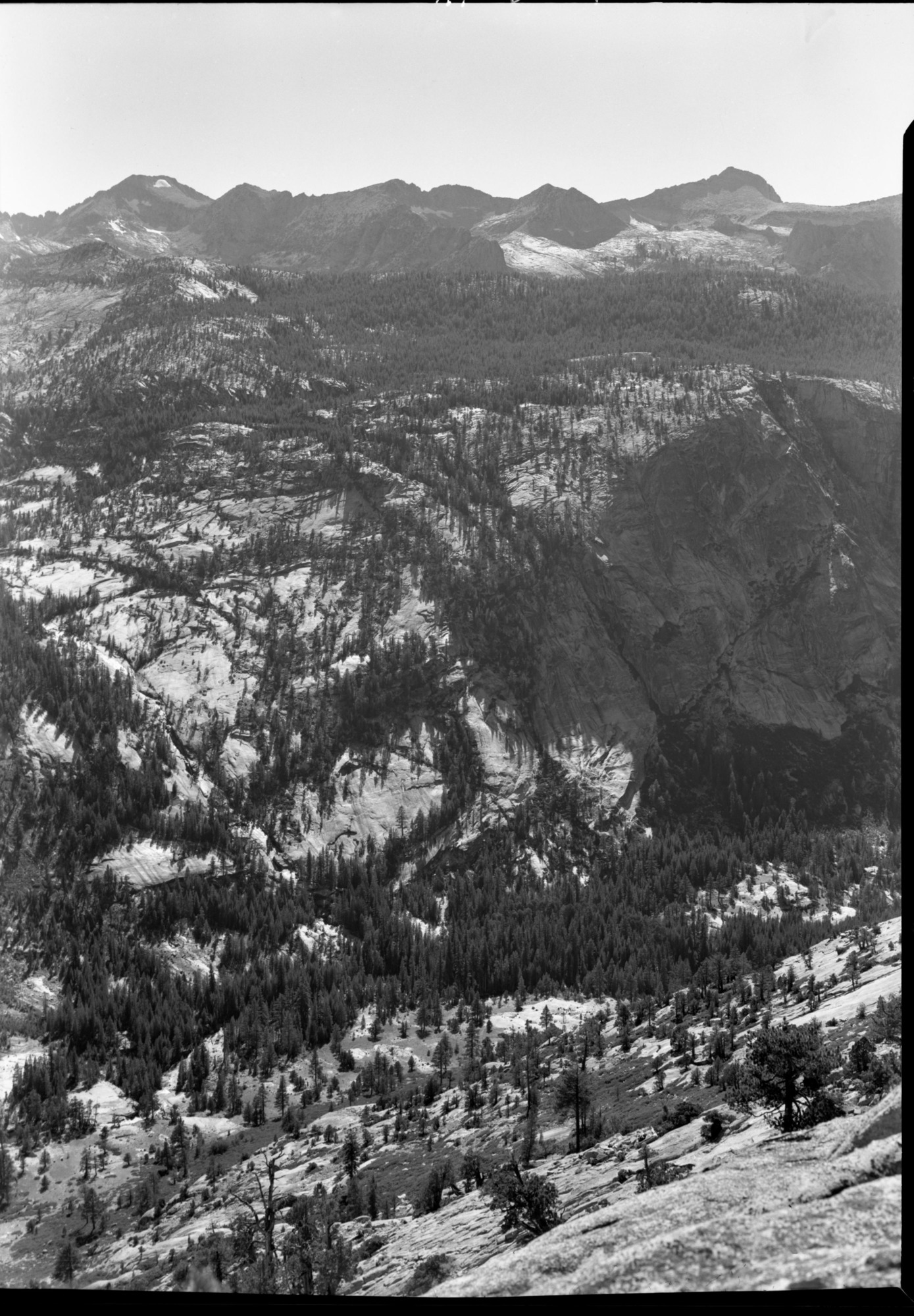 Looking across Merced Gorge toward Mt. Clark Range from old Isberg Pass Trail.