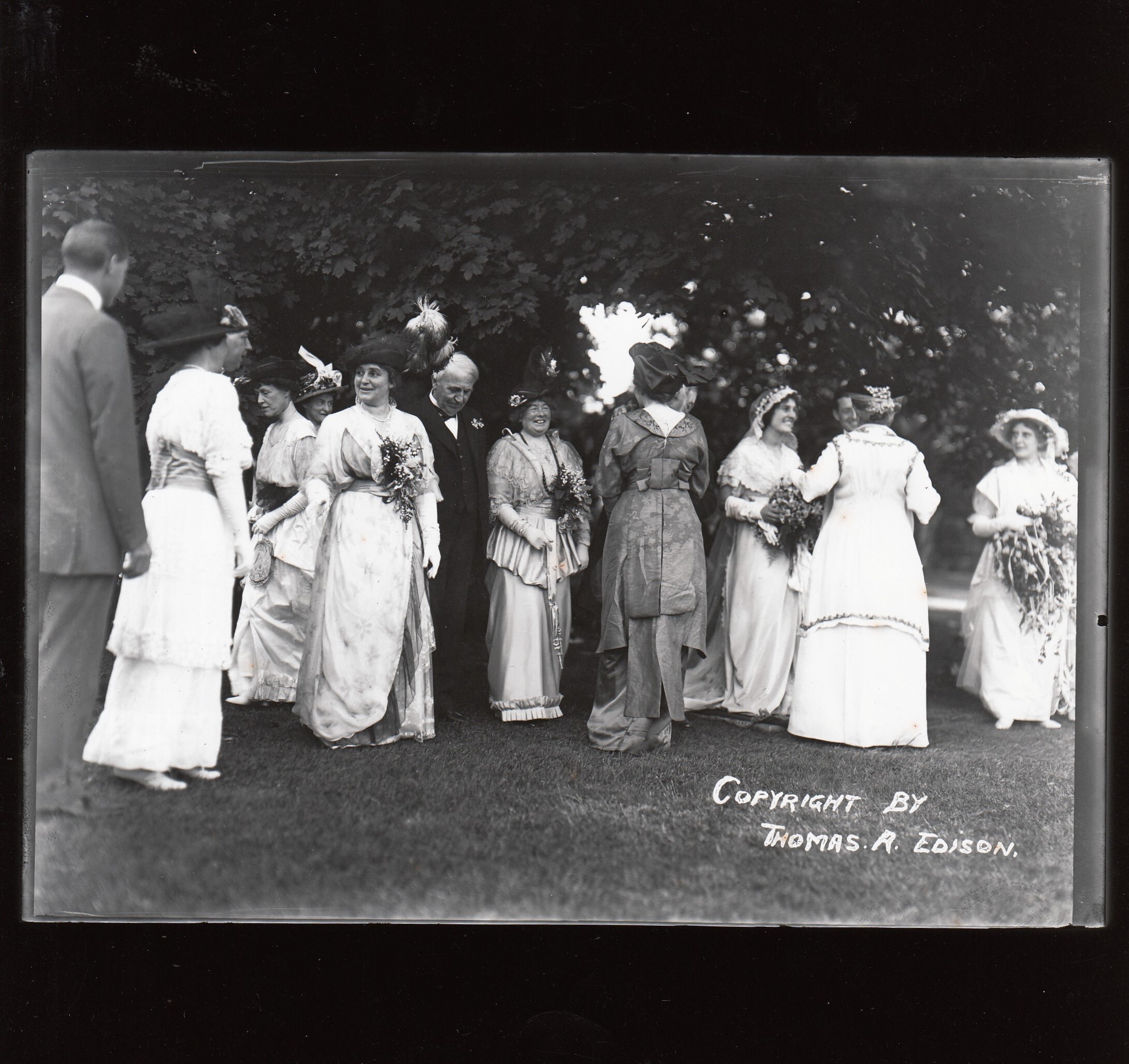 Receiving line at the wedding of Madeleine Edison and John Eyre Sloane. Thomas Edison and Mina Edison at left amongst other guests.