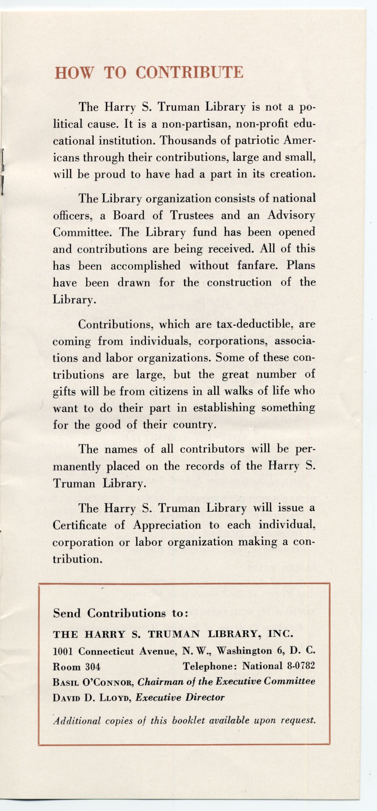 A ten page pamphlet with a salmon colored cover and illustration of the library.