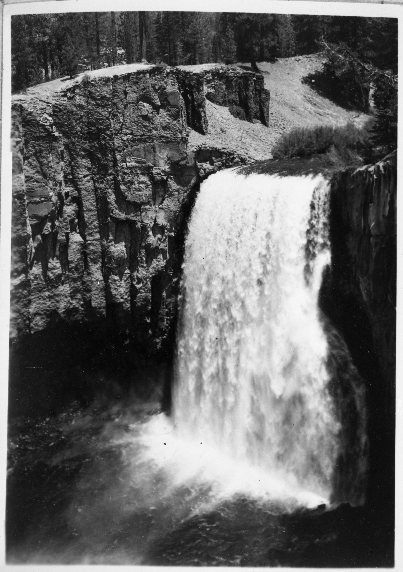 Close Up view of Rainbow Falls. Devils Postpile Nat. Monument. Requested by Bryant on January 27, 1938. Photographed by Cather on January 28, 1938.