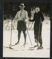 Two Folks on Skis c. 1930. Arthur G. Holmes Collection Album 5: Two Folks (most likely Mt. Lassen Ski Club Members)  on Skis